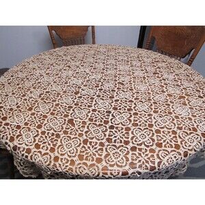 Vintage Crocheted Lacey Bedspread Coverlet Table Cloth Ecru 60 X 62